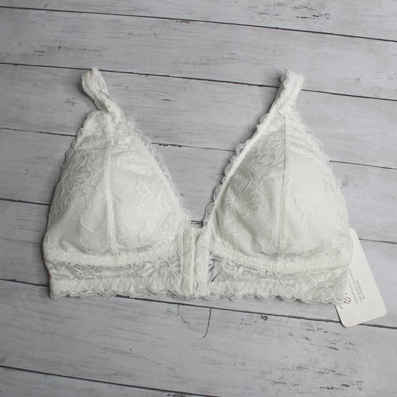 Rene Rofe Women's Off White Lace Bra Size L Padded Wire Free Front Hook - Picture 3 of 9